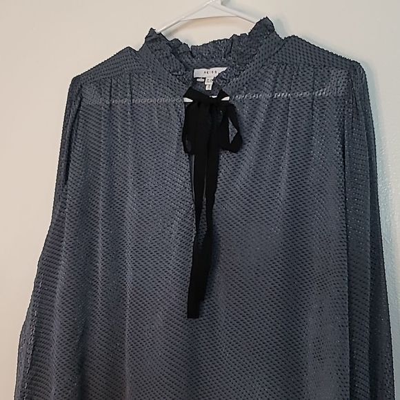 Reiss Jaquard Sheer Spotted Gray Black Top - Picture 7 of 8
